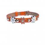 Orange Studded Leather Charm Bracelet - Orange With Daisy Slide Charms - Silver Studs