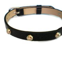  Black 8mm Studded Leather Bracelet - 5mm Round Silver Studs - Adjustable
